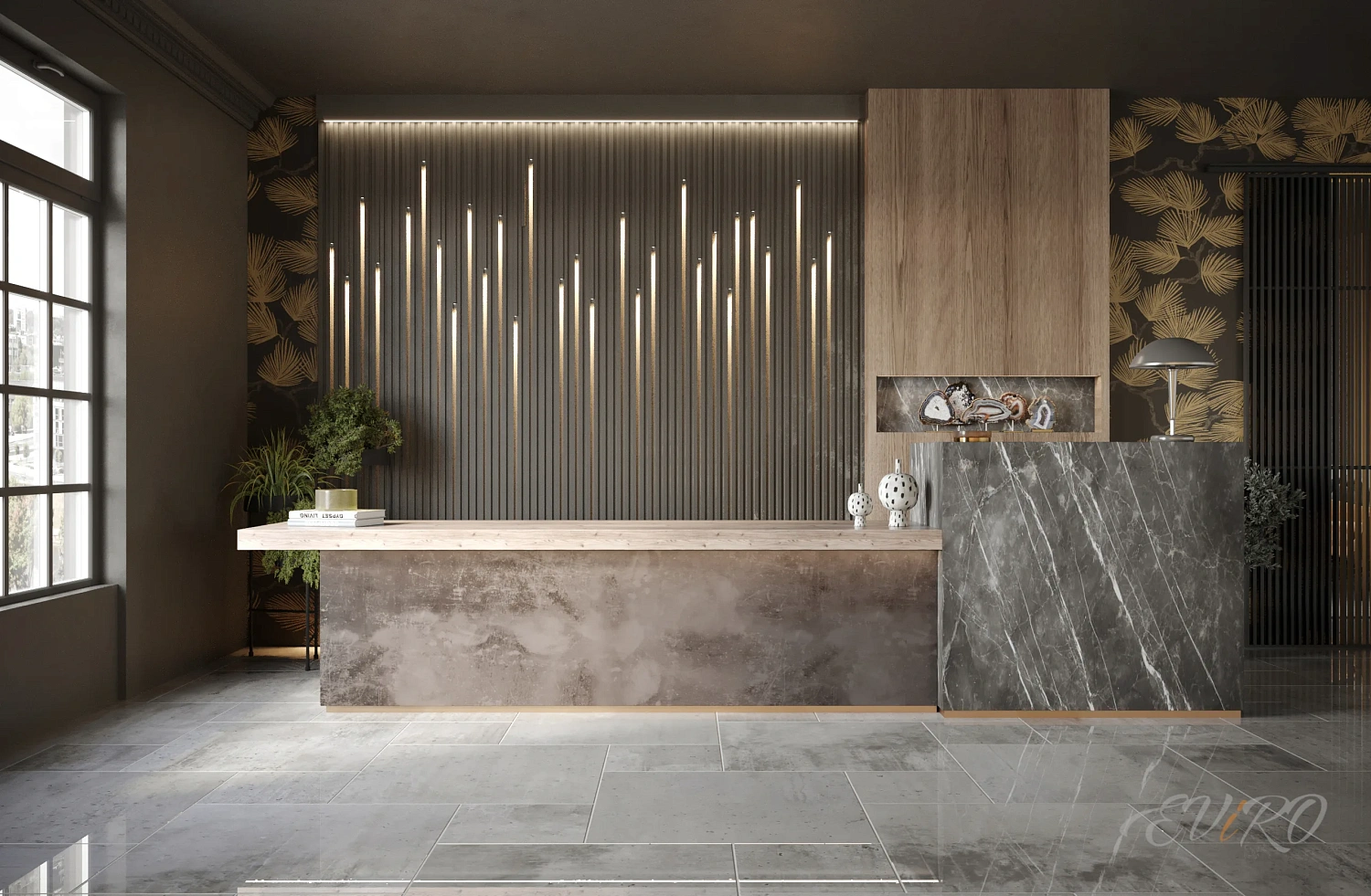 Вариант 6. Декоративная рейка с встроенной подсветкой в зоне ресепшн